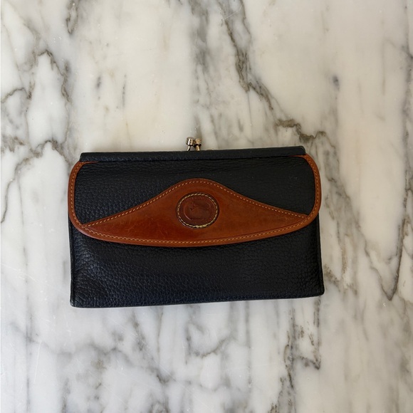 Vintage Dooney & Bourke Navy Blue and Brown Wallet - Picture 1 of 5